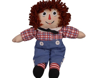 Raggedy Andy Cloth Rag Doll Red Yarn Hair Blue Pants Checked Shirt Soft Toy
