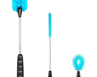 3-in-1 Stainless Steel Long Handle Water Bottle Brush Set - Blue, New Cleaning