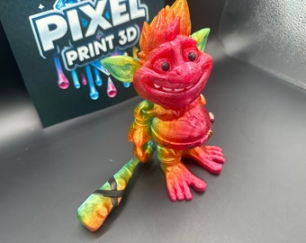 8" Rainbow Troll - Translucent Flexi Printed Articulating Figurine Toy Autism Sensory Fidget Neon Happy Fun Medium