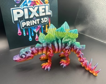 9" Stegosaurus Translucent Rainbow Flexi Skeleton 3D Printed Articulating Articulated Figurine Toy Autism Sensory Friendly Fidget Large