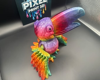 10.5" Toucan Vibrant Rainbow Translucent Flexi 3D Printed Articulating Articulated Bird Figurine Toy Autism Sensory Friendly Fidget Large
