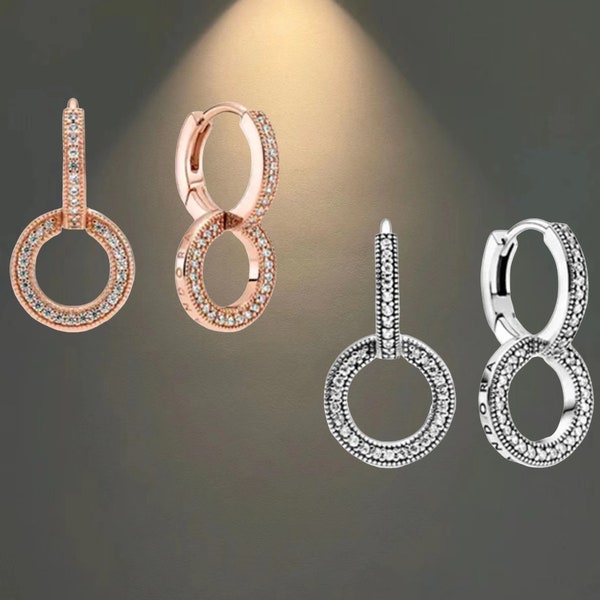 Pandora Funkelnde Doppel Hoop S925 Sterling Silber Ohrringe, Pandora kompatible, Pandora Ohrringe, Charm Ohrringe, Geschenk für sie