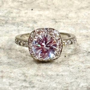 Silver Diamond Ring, Classic Engagement Ring, Minimalist Silver Band with Brilliant Diamonds, Elegant Jewelry Gift for Her, Wedding Ring