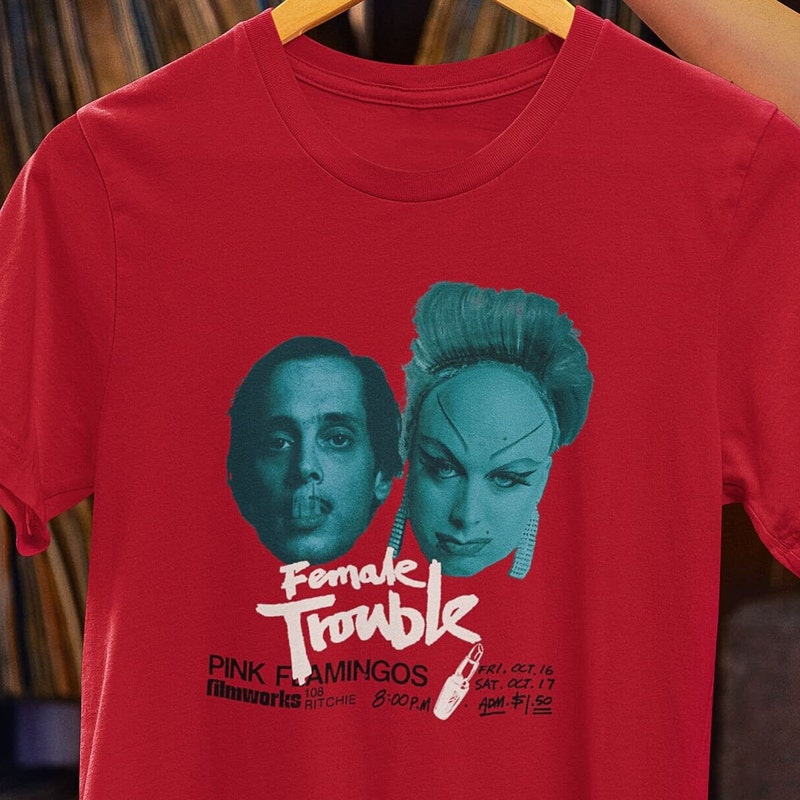T-shirt Vintage Années 80 DIVINE / JOHN WATERS - Taille L - Coton Noir - Flamants Roses Et Logo