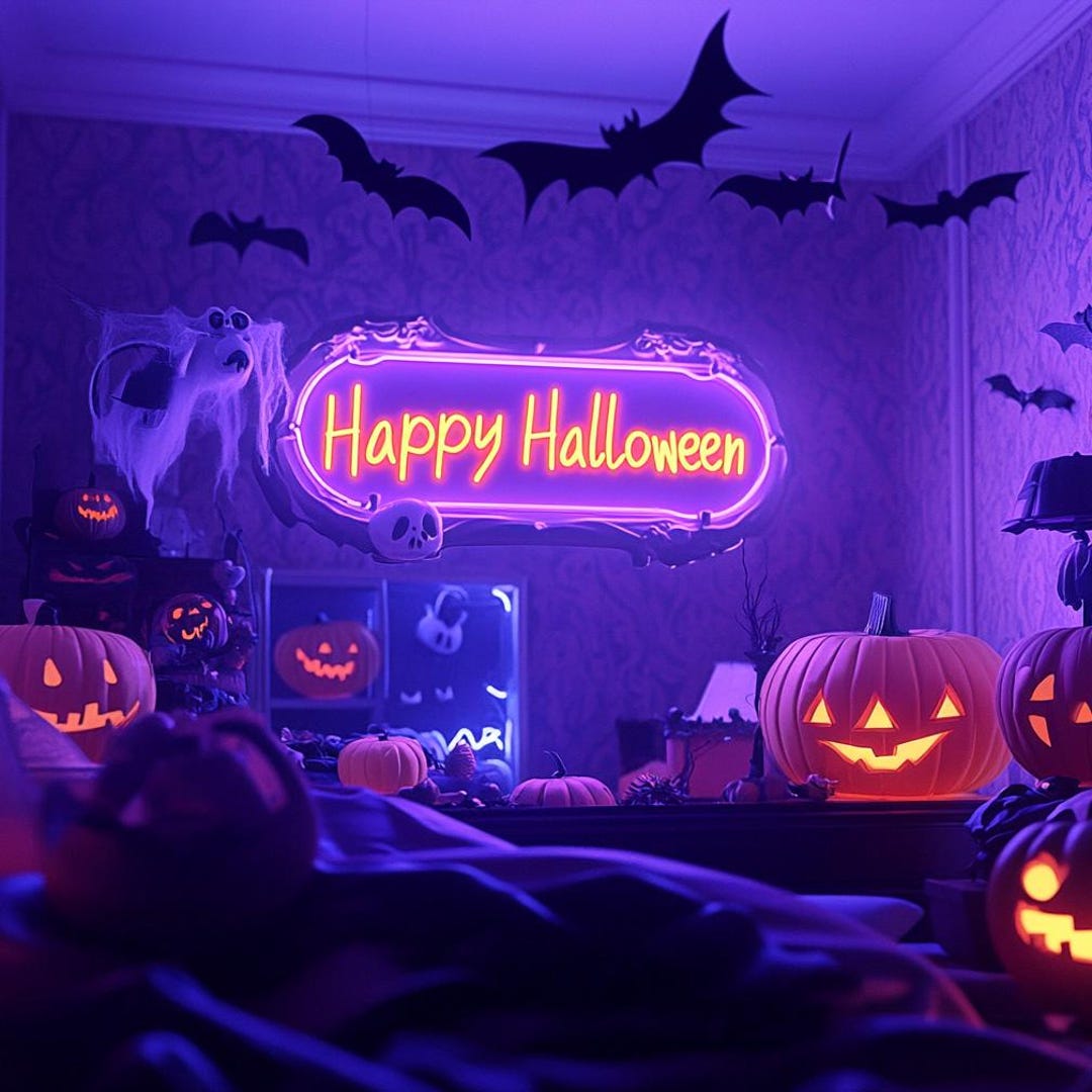Halloween Spooky Bat Cave Led Neon Sign Wall Art Decor For