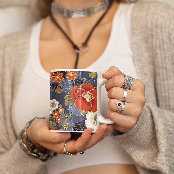 Japanese Chiyogami Floral Coffee Tea Cup Vintage Woodblock Tokyo Sakura