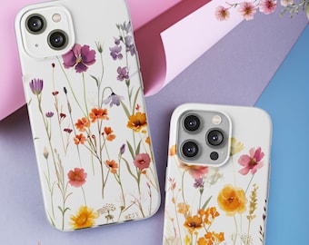 Watercolor Pressed Floral Phone Case iPhone 14 13 12 11 Plus Pro Max Samsung Galaxy S23 S22 S21 Flowers Wildflowers Aesthetic