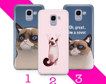 Funda para teléfono Grumpy Cat 8 para Samsung Galaxy A3, A5, A6, A7, A8, J3, J5, J6 y J7. Meme de gato malvado, meme divertido de gatito malvado.