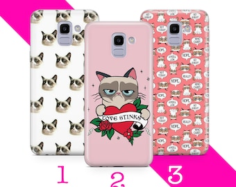 Funda para teléfono Grumpy Cat 4 para Samsung Galaxy A3, A5, A6, A7, A8, J3, J5, J6 y J7. Meme de gato malvado, meme de gatito triste y malvado.