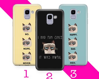 Funda para teléfono Grumpy Cat 1 para Samsung Galaxy A3, A5, A6, A7, A8, J3, J5, J6 y J7. Meme de gato malvado, meme divertido de gatito malvado.