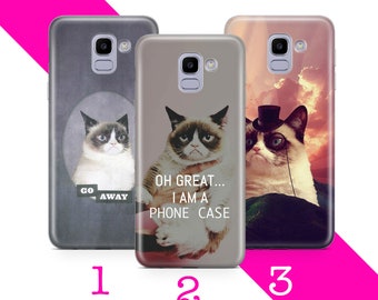 Funda para teléfono Grumpy Cat 7 para Samsung Galaxy A3, A5, A6, A7, A8, J3, J5, J6 y J7. Meme de gato malvado, meme divertido de gatito malvado.