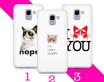 Funda para teléfono Grumpy Cat 2 para Samsung Galaxy A3, A5, A6, A7, A8, J3, J5, J6 y J7. Meme de gato malvado, meme divertido de gatito malvado.