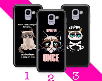 Funda para teléfono Grumpy Cat 5 para Samsung Galaxy A3, A5, A6, A7, A8, J3, J5, J6 y J7. Meme de gato malvado, meme divertido de gatito malvado.