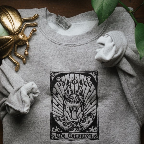 Embroidered Belgian Tervuren Breed Tarot Card Sweatshirt/Hoodie/Tshirt, Witchy Terv Celestial Mystic Card Sweatshirt, Crewneck/Hoodie/Crop