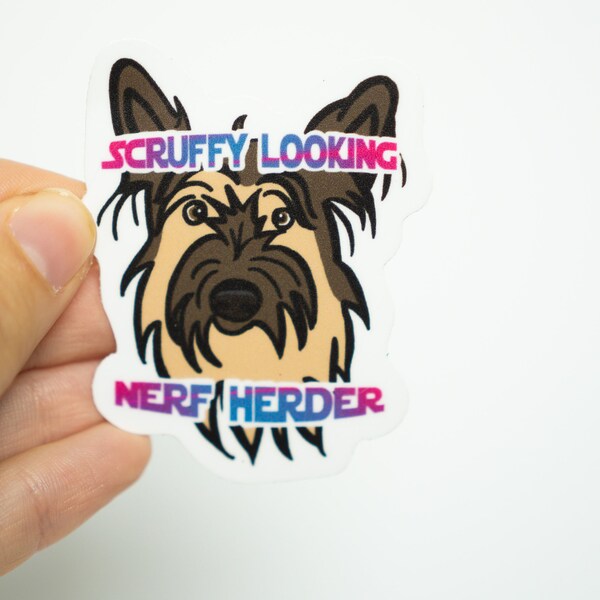 Herding Dog Scruffy Nerf Herder Sticker, Vinyl Berger Picard/Wire Haired Border Collie Sticker