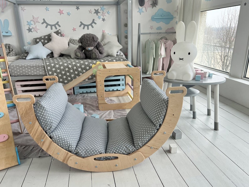 Color Pastecl, Arco de escalada con rampa, Arco con cojín, Muebles montessori de escalada, Almohada Rocker, Rocker Montessori, Rocker para niños pequeños imagen 2