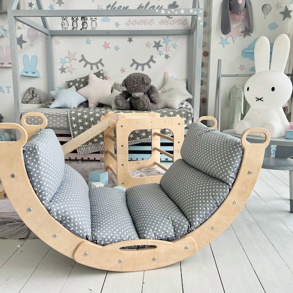 Montessori Climb Arch + Pillow, Toodler Climber Arch, Climbing Triangle Set, Montesori Rocker, Kletterbogen mit kissen, Wood Baby Play Gym