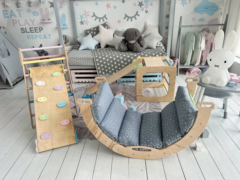 Color Pastecl, Arco de escalada con rampa, Arco con cojín, Muebles montessori de escalada, Almohada Rocker, Rocker Montessori, Rocker para niños pequeños imagen 1