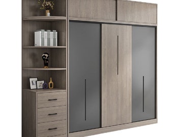 Solid wood modern simple house bedroom wardrobe sliding door integrated cabinet