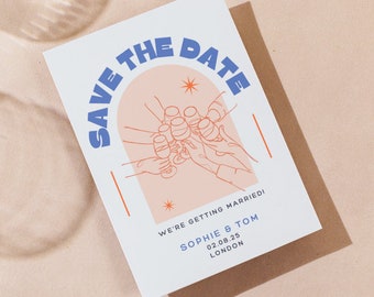 Modern Wedding Save the Date, Group Cheers, Customisable Wedding Invitation, Fun Wedding Stationary