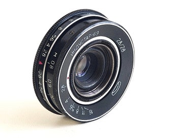 Industar-69 28 mm F/2.8 USSR groothoek pannenkoeklens voor Chaika M39. ONDERHOUDEN!