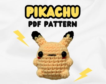 かぎ針編みのピカチュウの編み図。あみぐるみのピカチュウのぬいぐるみ