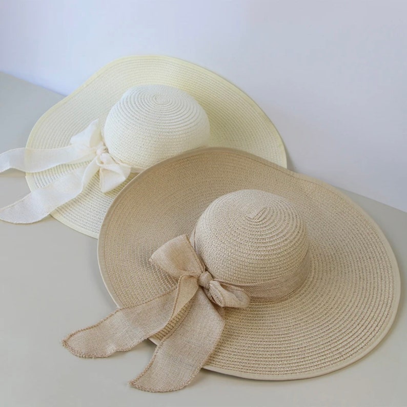 Foldable Summer Womens Straw Hat with Bowknot Wide Brim Floppy Panama Outdoor Beach Sun Cap for Ladies zdjęcie 1