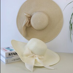 Foldable Summer Womens Straw Hat with Bowknot Wide Brim Floppy Panama Outdoor Beach Sun Cap for Ladies zdjęcie 2