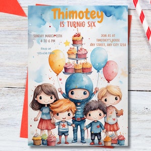 Faire-part d'anniversaire astronaute pour enfants - Carte de fête dans l'espace pour parents occupés, modifiable et parfaite pour planifier une célébration de dernière minute
