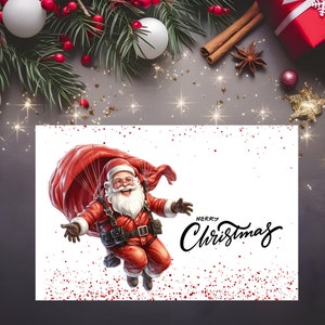 Frohe Weihnachten digitale Karte Druckbare Weihnachtsmann Gruß mit festlicher Schleife | Weihnachtskarte für Familie und Freunde, Print at Home Karte, eco