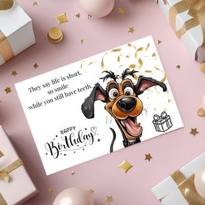 Lustiger Hund Geburtstagsgruß | Druckbare Karte für Tierliebhaber | Humorvoller digitaler Download für Freunde und Familie | Instant Access, lustige Karte
