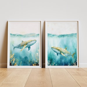 Tiburón ballena imprimible, cartel de una pieza, regalos de psicología, trabajador social, decoración de oficina de terapia, tiburón bebé