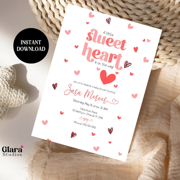 A Little Sweet Heart Is On The Way Invitation Template | Babyshower Invitation | Valentine's Day | Sweet Heart