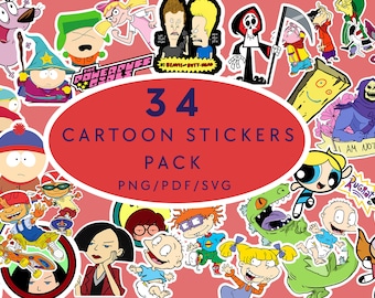 90s Cartoon Sticker Bundle: Retro Nostalgia Pack (PNG, SVG, PDF)