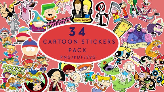 90s Cartoon Sticker Bundle: Retro Nostalgia Pack (PNG, SVG, PDF)