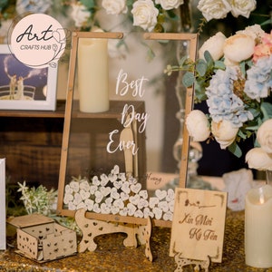 Buzón rectangular de madera para que los invitados a la boda firmen, alternativa a los libros de visitas tradicionales, recuerdo único de aniversario de bodas