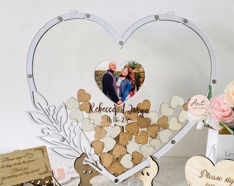 Heart Shaped Drop Box Guest Book with Hearts, Wedding Guest Book Hearts Picture Frame, Wedding Table Decor Personalized Wedding Gift