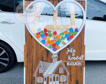 Up House Guest Book Wedding, Up House With Heart Wedding, Wedding Guest Book Wooden Frame, Custom Wedding Guest Book Sign in 3D Heart Shape