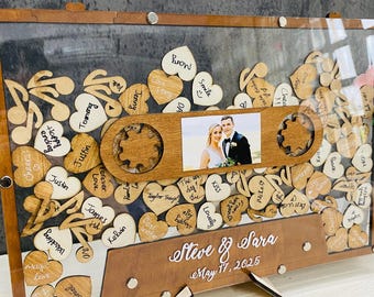 Alternative Wedding Guest Book for Music Wedding, Cassette-shaped Board, Music Lover Wedding Gift, Unique Personalized Wedding Guestbook