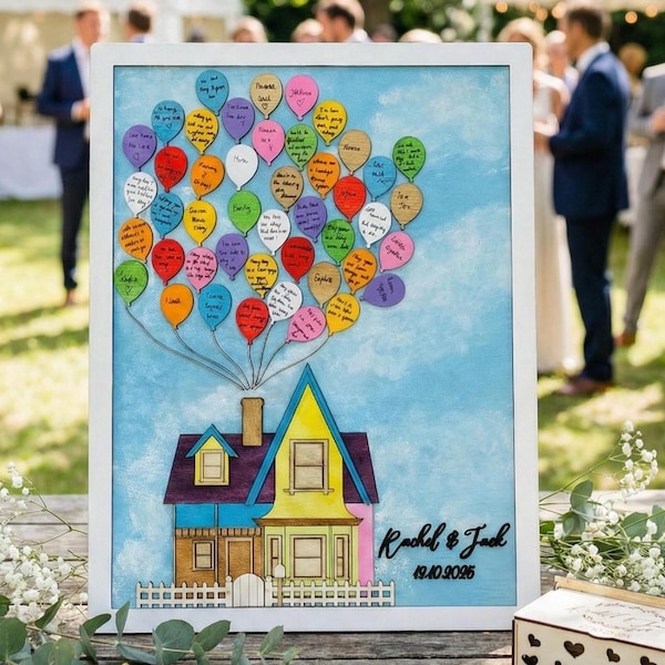 Libro de visitas de Up House, libro de visitas de Up, ideas únicas para libros de visitas con globos 3D, libro de visitas con temática de Up, ideas para libros de visitas de boda