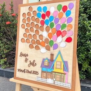 Libro degli ospiti per matrimonio "Up House with Balloons", Libro degli ospiti "Up", Libro degli ospiti con cartello "puzzle", Libro degli ospiti "puzzle" per matrimonio, Libro degli ospiti a tema "Up"