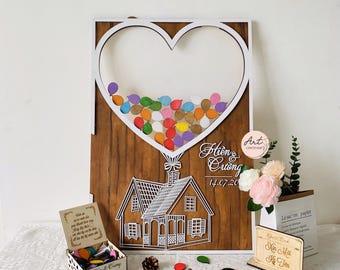 Up House With Balloons Wedding Guestbook Alternative, Custom Wedding Guestbook Sign in 3D Balloons, Personalized Wedding Gift, Wedding Decor