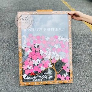 Libro degli ospiti personalizzato per matrimonio con fiori di ciliegio, libro degli ospiti con albero di ciliegio in fiore, libro degli ospiti con fiori in legno, libro degli ospiti con albero genealogico per matrimonio