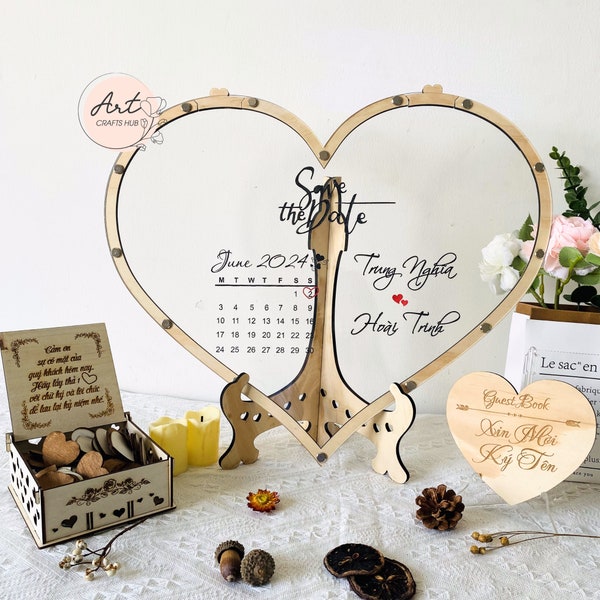 Wedding Guestbook Alternative, Unique Heart-Shaped Engraved Wedding Guestbook Art Piece: Stunning Table Gallery Decor to Keep Memories