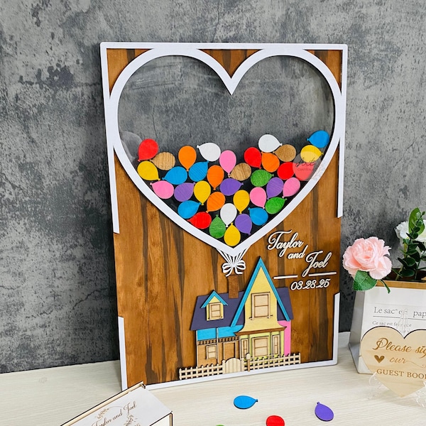 Libro de visitas de boda alternativo con globos, libro de visitas de boda personalizado con globos 3D, regalo de boda personalizado, decoración de boda