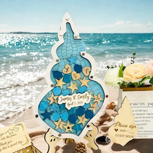 Personalized Seashell Wedding Guest Book, Nautical Drop Box, Beach Wedding Guestbook Alternative, Tropical Ocean Theme Decor