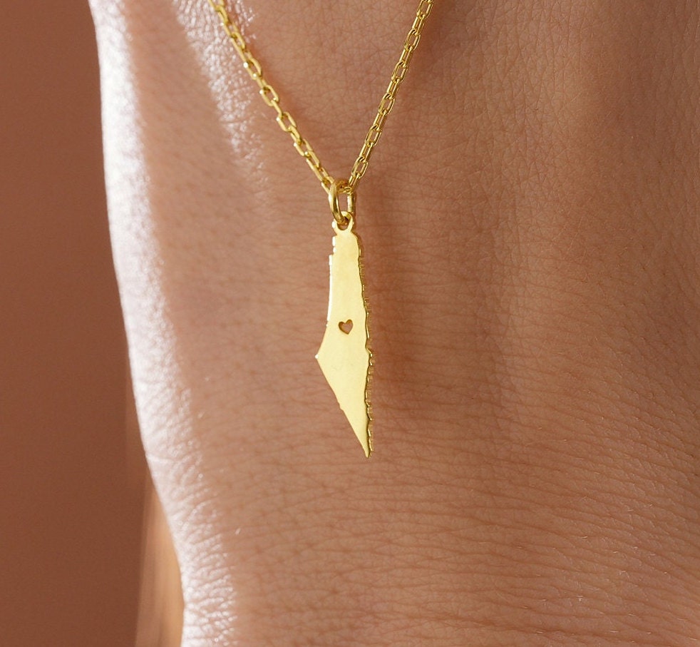 Palestine Necklace , Palestine Map Necklace , Gaza Pendant , Arabic