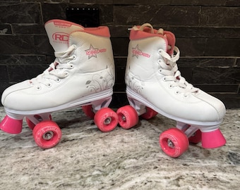 Patines Roller Derby para niña, talla 4, diseño blanco, rosa y plateado, Roller Star 350