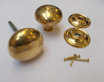 Rim Cottage Knob Set Natural Brass 55mm  Vintage Style Rim Lock Handles Pair