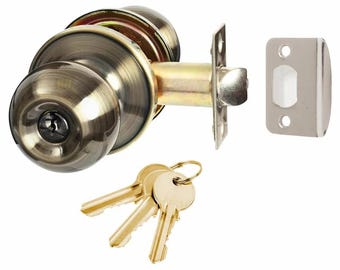 Round Top Mortice Entrance Door Knob Lockable Set Antique Brass